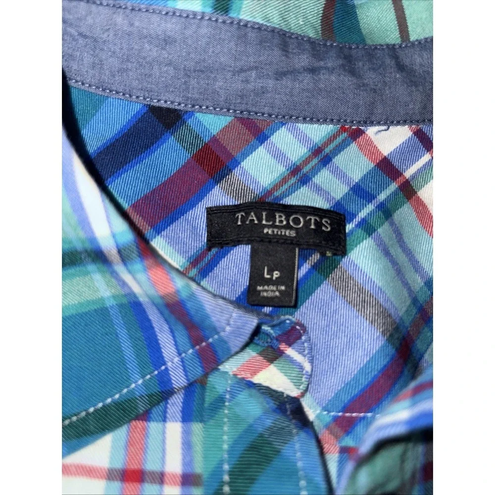 2 Talbots Flannel Shirt Womens LP Plaid Button Front Collar Long Sleeve‎ Cotton